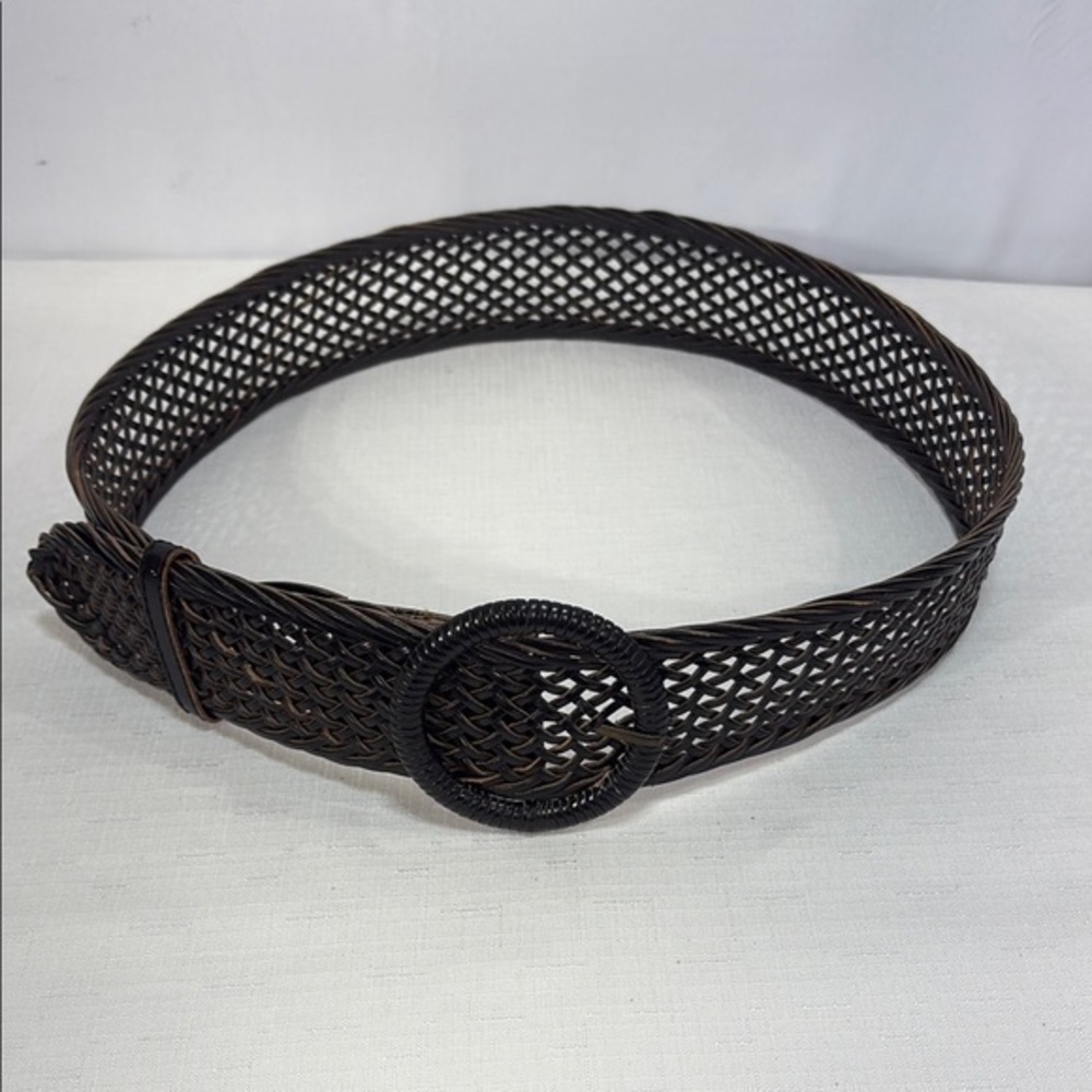 🍌Black leather Mesh Belt with Circular Buckle adjustable